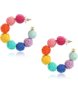 Colorful Statement Raffia Hoop Dangle Earrings for Women - Fun Summer Ra... - $233.22 MXN