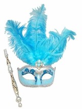 Light Blue Silver Venetian Stick Mask Removeable Masquerade Prom Mask - £18.03 GBP