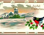 Joyful Christmas Icicle Border Sparrow Cabin Scene Embossed 1916 DB  Pos... - $5.89