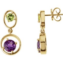 Authenticity Guarantee 
14K Yellow Gold Amethyst and Peridot Earrings - £769.84 GBP