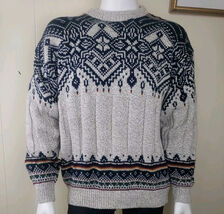 Vtg Nordic Ski Sweater Mens L Gray Cotton Crewneck Ski Peconic Bay Trade... - $882.76 MXN