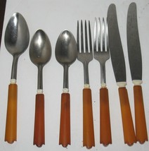 7 Vtg Stainless Steel Amber Orange Handles Replacement Dinner Knives Flatware - $18.81