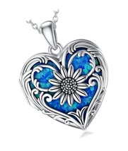 Sunflower Heart Shaped Opal/Abalone/Pearl Locket My - £173.49 GBP