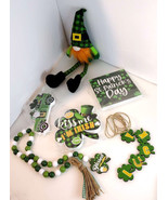 6 pc St Patrick&#39;s Day Tiered Tray Decoration Set Signs Gnome Beads - £9.70 GBP