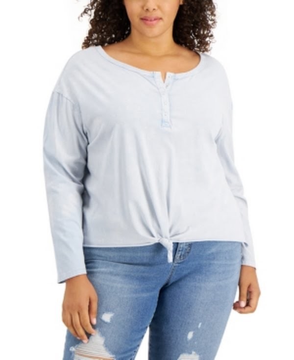 Rebellious One Womens Light Blue Stretch Long Sleeve Boat Neck Top Plus 2X Item image 3