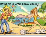 Comic Risque Creep Picks Up A Little Local Color UNP Linen Postcard Y16 - £3.07 GBP