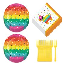 Fiesta Party Fringe Paper Dessert Plates, Taco &#39;Bout A Party Beverage Napkins, a - £13.74 GBP
