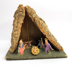 Christmas Nativity Manger Set Chreche Krippenfiguren Figures 8” X 10“ Vintage - £33.26 GBP