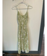 Sienna Sky Midi Dress Green &amp; White Floral Tie Waist Front Slit Small - $28.13 CAD