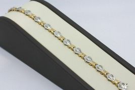 14K White &amp; Yellow Gold Over 4.25ct Baguette Diamond XO Link Two Tone Bracelet - £140.50 GBP