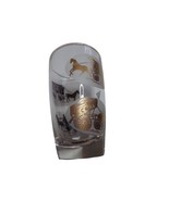 Vintage Libby Drinking glass gold trimmed horses wagons beer - $11.01 CAD