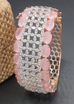 Bollywood Style Indian Rose Gold Plated Kada Bracelet CZ Pink Bangle Jewelry Set - £59.79 GBP