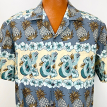 David Taylor Hawaiian Aloha XL Shirt Pineapple Ukulele Hibiscus Lei Gray Beige - £39.84 GBP