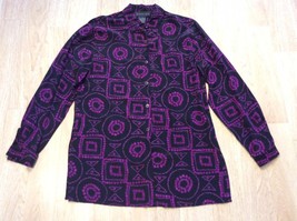 Blouse August Silk Size M 100% Silk Black Pattern - $16.04
