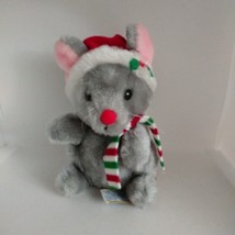 Vintage Dakin 1983 Christmas Holiday Mouse 6&quot; Tall Plush With Hat And Scarf - £7.98 GBP