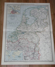 1908 ANTIQUE MAP OF NETHERLANDS HOLLAND / AMSTERDAM INSET MAP - $23.39
