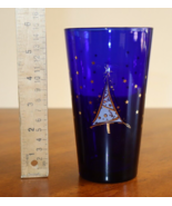 Vtg Culver USA Cobalt Blue 22KT Gold Glass Christmas Tree Stars Highball... - $15.00