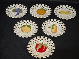 Vintage Ceramic Lace Fruit Coasters - Apple Orange Grape Pear Banana - S... - $21.98