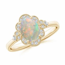ANGARA Victorian Style Oval Opal and Diamond Halo Engagement Ring - £728.49 GBP