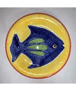 Hand Painted Fish Plate Home Decor Blue Yellow Ceramic 8&quot; Crafted in Tha... - £24.92 GBP