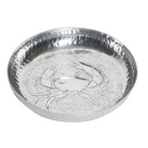 Crab 15192 Round Serving Dish Platter Plate 9&quot; L Silver Aluminum - £33.05 GBP