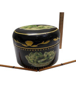 Black Maitland Smith Round Lacquered Box 12x8&quot; Artichoke Design Decorative - £62.92 GBP