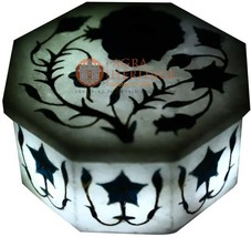 2&quot;x2&quot; Marble Jewelry Lidded Box Turquoise Marquetry Floras Art Halloween Gift - £154.95 GBP