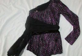Women&#39;s Medium dance skating leotard costume 1 long sleeve black pink gl... - $15.14