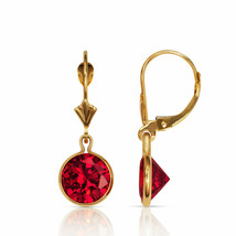 14K Yellow Gold Ruby Bezel Set Round Shaped Lever Back Dangle Earrings - £131.28 GBP