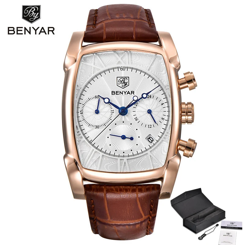 Es top luxury brand benyar chronograph leather quartz watch men military sport luminous thumb200