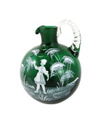 Vintage Mary Gregory Hand Painted Emerald Green Glass Mini Pitcher Small... - £19.43 GBP