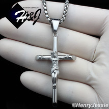 18-36&quot;MEN Stainless Steel 3mm Silver Box Chain Necklace JESUS Cross Pendant*P116 - £11.94 GBP+