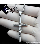 18-36&quot;MEN Stainless Steel 3mm Silver Box Chain Necklace JESUS Cross Pend... - $20.54 CAD+