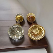Antique 12 Point Facet Glass Crystal Brass Vintage Door Knobs Set/2  Vic... - $46.74
