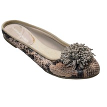 Women’s Shoes ANDREW GELLER Glitter Pompom Animal Print Flat Mules Vamp Size 8 - £17.56 GBP