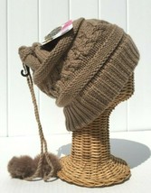 Ponytail Beanie Brown Knit High Bun Beanie Hat With Adjustable Pom Pom String #W - £15.97 GBP