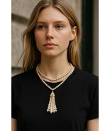 VINTAGE NECKLACE WITH FAUX PEARLS &amp; GOLD TONE BEADS &amp; TASSEL NECKLACE 21&quot; - $298.75 MXN