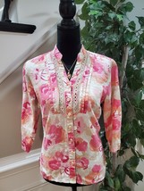 JM Collection Women&#39;s Multi Floral Long Sleeve Button Front Top Blouse P... - £20.33 GBP