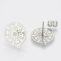 4 Filigree Stud Earring Blanks Setting Findings Silver Stainless Steel D... - £5.33 GBP