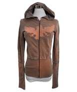 Spy Zone Hoodie Sweatshirt Zipper Front Tie Dye Brown Coral size Small V... - $18.67