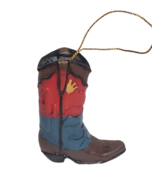 Christmas Ornament Western Ranch Rodeo Cowboy Boot w Brown Red and Blue - $6.92