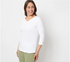 Isaac Mizrahi Live! Essentials Wide V-Neck Top (Bright White, Large) A498828 - £14.79 GBP