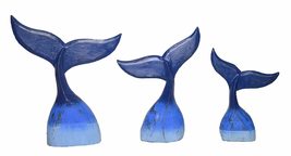 Hand Carved Wood Humpback Blue Set of 3 Whale Tail Table Top Carving Sculpture O - £31.70 GBP