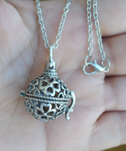 Box necklace, silver locket necklace, fillable, Aroma necklace, basket (... - $14.99