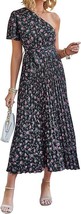 MASCOMODA Women&#39;s Floral Print One Shoulder Pleated Maxi Dress - Size: M - $17.43