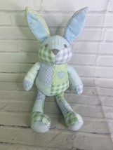 PBK Pottery Barn Kids Green Blue Plaid Gingham Bunny Rabbit Plush Stuffe... - $27.71