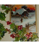 Snowy Scene W/ Man &amp; House Vignette &amp; Holly Antique Christmas Postcard  - £4.35 GBP