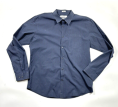 CK Calvin Klein Dress Shirt Slim Fit Blue Black Striped Size Large - £13.44 GBP