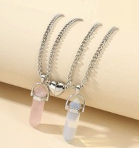 2 Piece Crystal Necklaces - 2 Friendship Pendants - Rose Quartz And Opalite - £12.20 GBP