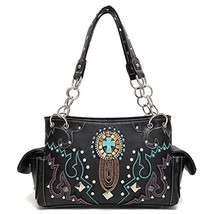 Womens [Sun God] PU Leather Handbag Fashion Elegant Tote Bag Black - £40.23 GBP